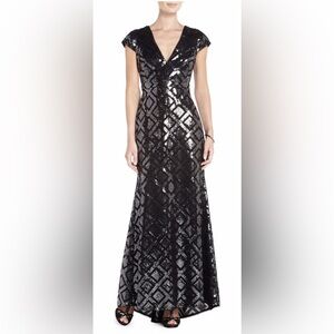 BCBG MaxAzria Black and Silver Intricately Sequined Evening Gown/Dress